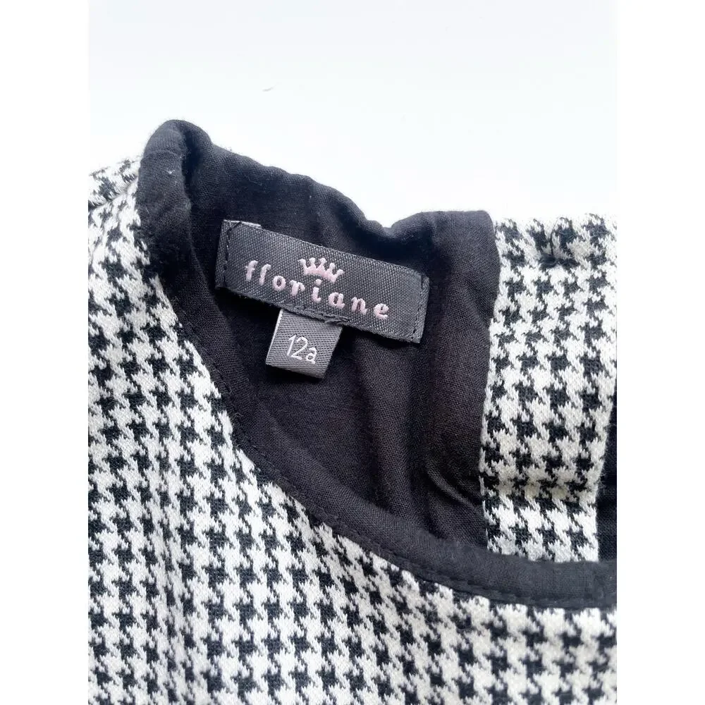 Girl's Floriane of France Black and White Houndstooth Fit & Flare Dress Size 12